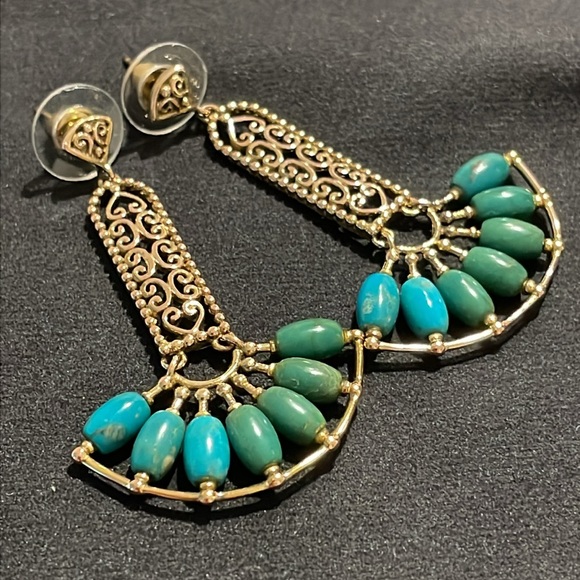 Jewelry - Vintage 925 Silver and Gold Tone Overtone Faux Turquoise Drop Earrings